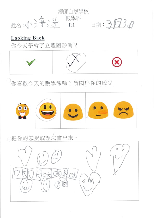 同學對今天的數學課的感受。