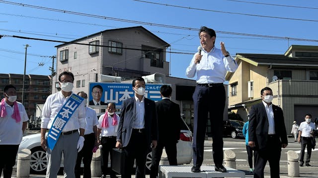 安倍晉三生前多次為自民黨人站台。（亞新社 )