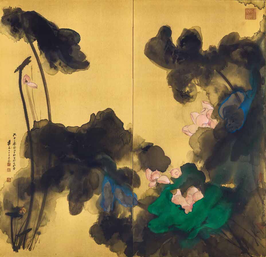 張大千於1973年創作的「花開十丈影參差」，為陸率齋藏品。