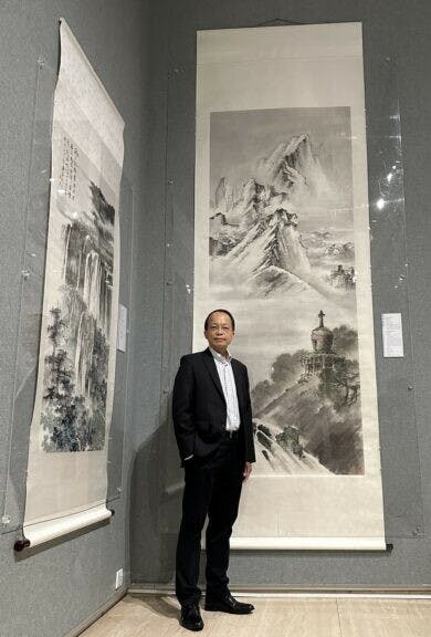 中大文物館的「山川巨構」山水畫展覽，現正展出嶺南畫派創派大師高劍父的作品《喜馬拉雅山》。