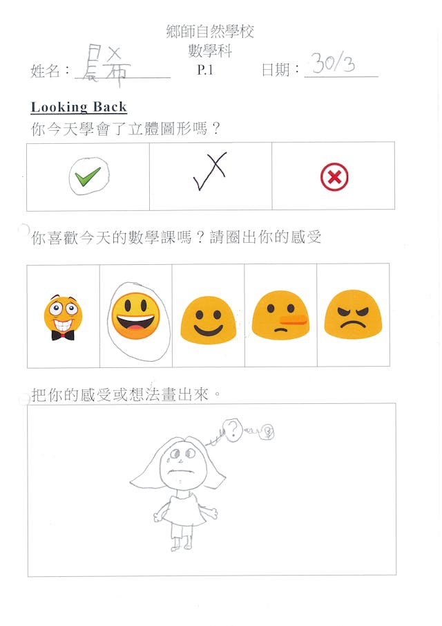 同學對今天的數學課的感受。