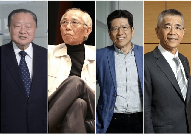 由左至右分別為：台達電子創辦人鄭崇華、巨大集團創辦人劉金標、公益平台文化基金會董事長嚴長壽、信義集團創辦人周俊吉。（圖片：遠見雜誌）