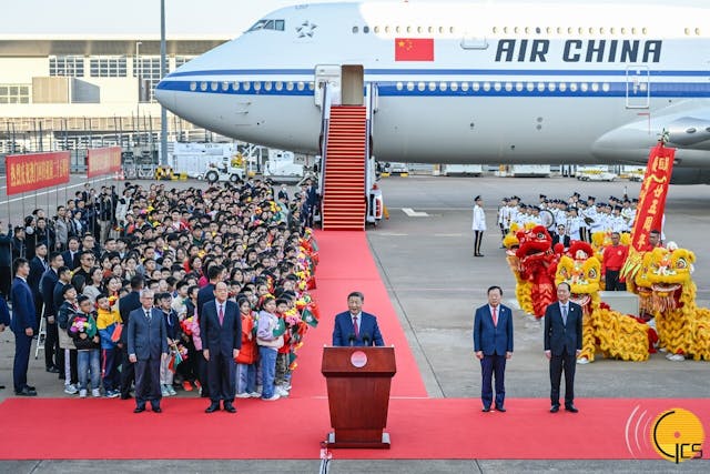 國家主席習近平抵澳後在澳門國際機場發表講話。（澳門新聞局）