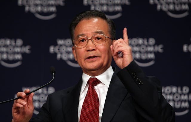 TIANJIN/CHINA, 27SEPT08 - Wen Jiabao, Premier of the People&#039;s Republic of China, speaks at the Opening Plenary session at the World Economic Forum Annual Meeting of the New Champions in Tianjin, China 27 September 2008. From left to right are 
Copyright &lt;a href=&quot;http://www.weforum.org&quot;&gt;World Economic Forum&lt;/a&gt; (&lt;a href=&quot;http://www.weforum.org&quot;&gt;www.weforum.org&lt;/a&gt;)/Photo by Natalie Behring
