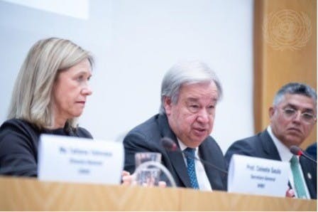 圖二:聯合國秘書長古特雷斯於2025年10月22日出席世界氣象大會特別會議時發言。(世界氣象組織)