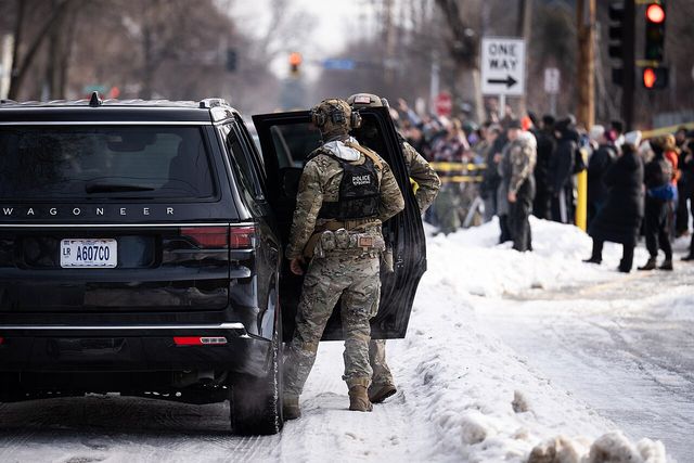 Portland Avenue and 34th Street in South Minneapolis where City of Minneapolis officials have confirmed an ICE agent shot and killed an observer.
A neigbhor who saw what happened told local MPR news: "She was trying to turn around, and the ICE agent was in front of her car, and he pulled out a gun and put it right in &mdash; like, his midriff was on her bumper &mdash; and he reached across the hood of the car and shot her in the face like three, four times,&rdquo;