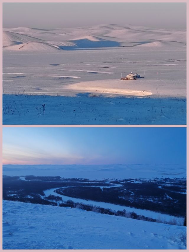 冰封莫爾格勒河/黃昏的亞洲第一濕地。（作者提供）