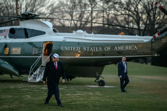 President Donald Trump disembarks Marine One on the South Lawn of the White House on Tuesday, January 13, 2026, after a trip to Detroit, Michigan. (Official White House Photo by Joyce N. Boghosian)