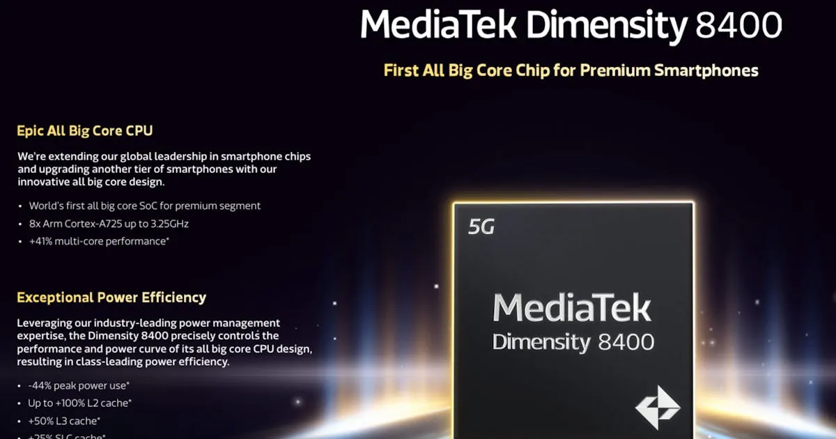 聯發科天璣 8400 正式發表，全大核架構 AI 升級、5G-A 加持 - INSIDE